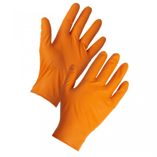 Picture of Supertouch Orange Disposable Nitrile Diamond Grip Gloves, 1000/Case