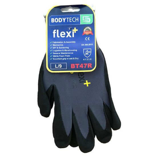 Picture of Bodytech Flexi Plus Nitrile Foam Glove, Black/Grey