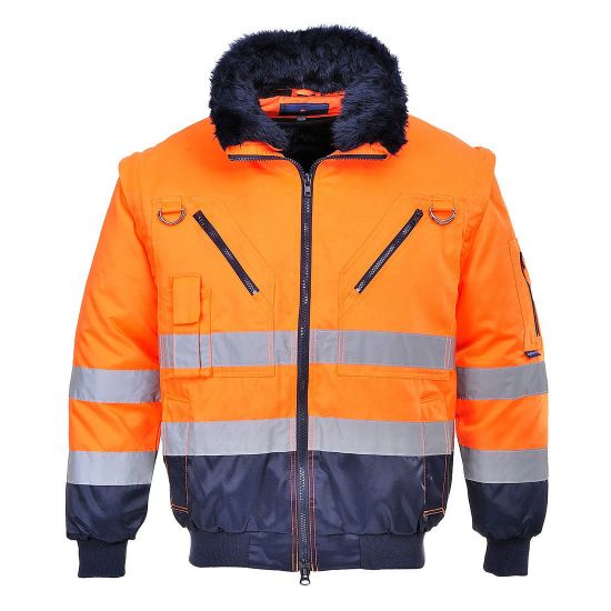 Picture of Portwest Hi-Vis 3-in-1 Pilot Jacket, Orange/Navy