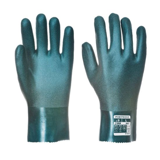 Picture of Portwest Double Dipped PVC Gauntlet 27cm Green, Size: XL/10.5