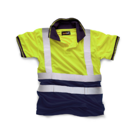 Picture of Hi Vis Short Sleeve Two-Tone Polo, Yellow/Navy