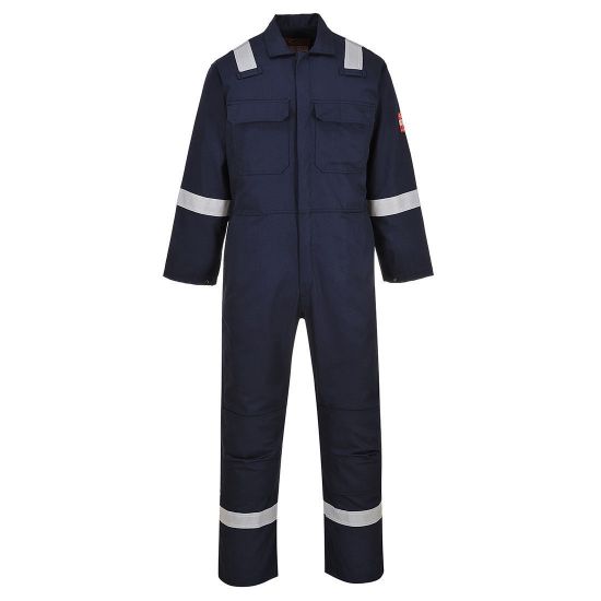 Picture of Bizweld Iona Flame Retardant Coverall, Navy Reflective Tape, Tall Leg