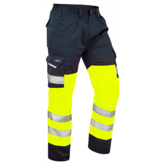  BIDEFORD ISO 20471 Class 1 Cargo Trouser Yellow/Navy, CT01-Y/NV-LEO, Leo Workwear, Bideford trouser