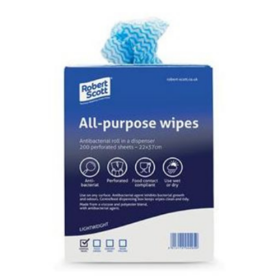 All Purpose Anti-Bac Cloth Roll, Blue, 22 X 37cm, Sold Per Case of 6