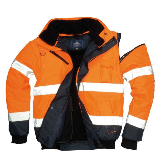 C465 - Hi-Vis Contrast Bomber Jacket Orange/Navy