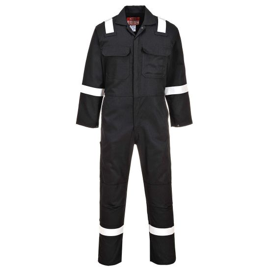Bizweld Iona Flame Retardant Coverall, Black, Reflective Tape