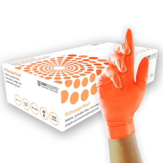 Uniglove Powder Free Nitrile Gloves, Orange, 1000/Case, Size S