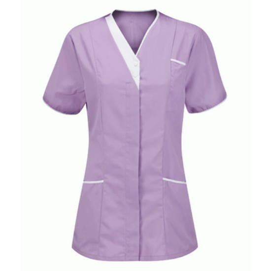 Picture of Ladies Classic V-Neck Tunic, Lilac/White Trim