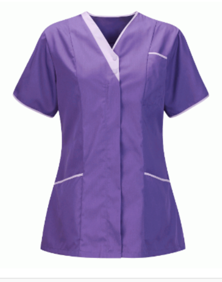 Ladies Classic V-Neck Tunic, Purple/Lilac Trim