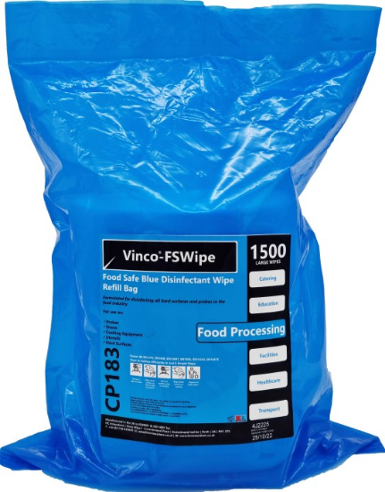 Picture of Vinco-FSWipe Food Process Blue Disinfecting Wipe, 2 x 1500/Sheet Refill Bags/Case