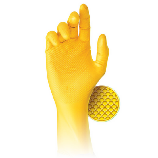 Picture of Grippaz Yellow Fish Scale Gloves, Nitrile, PF, 500/Case