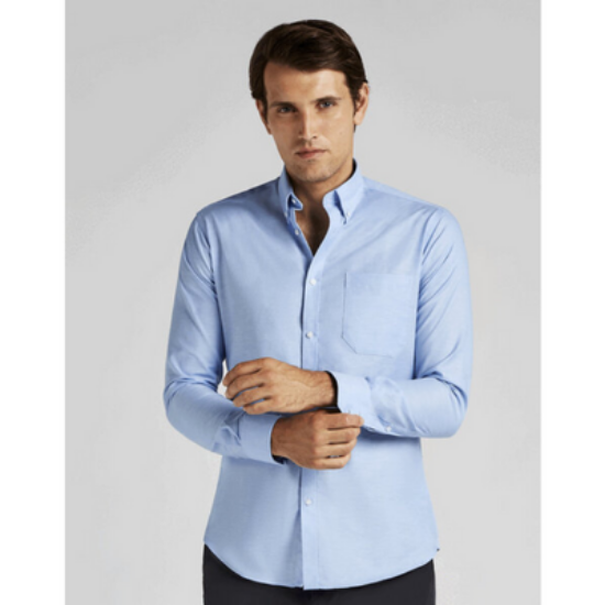 Kustom Kit Slim Fit Oxford Shirt, Light Blue, Long Sleeve