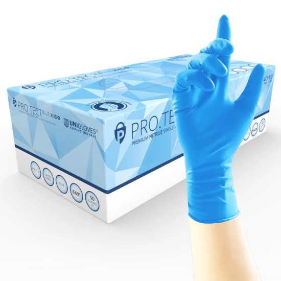 Picture of UNIGLOVE, PRO.TECT XHD POWDER FREE NITRILE GLOVES, BLUE, 500/CASE, SIZE: LARGE