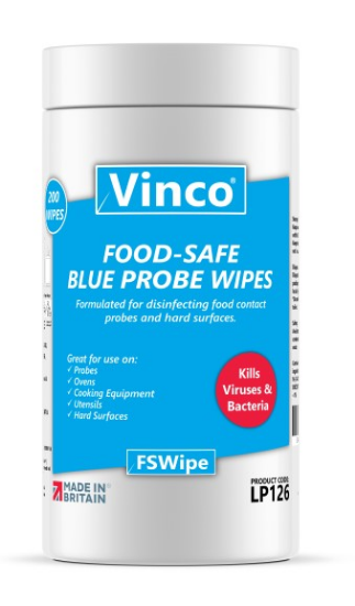 Picture of VINCO-FSWIPE, FOOD SAFE DISINFECTING PROBE WIPE, 200 SHEET, BLUE, EACH