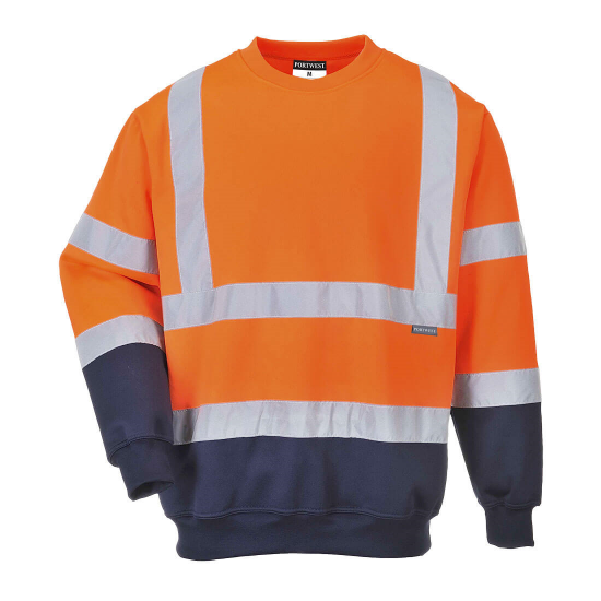 Portwest Two Tone Hi-Vis Contrast Sweatshirt, Orange/Navy