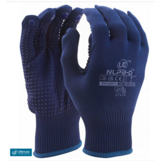 Dotted Blue Low Polyester Glove, Size 8/M