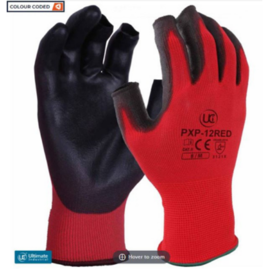 Picture of Partially Fingerless Glove With PU Palm Coating, Black/Red