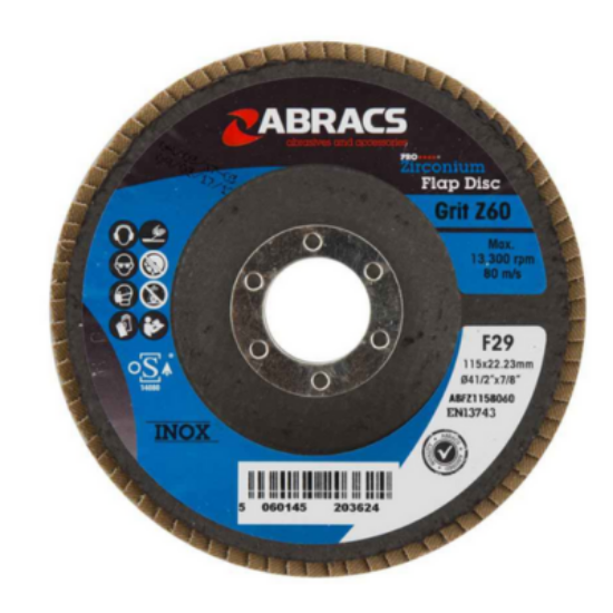 Abracs Pro Zirconium Flap Disc 4″, 115mm x 22mm x 60g, 25/Pack