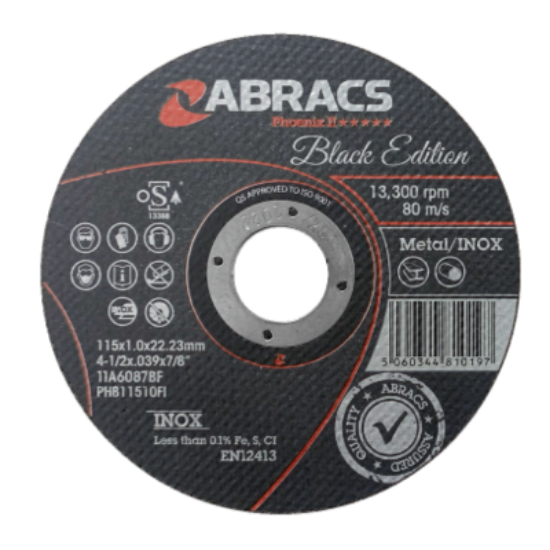 Abracs Phoenix II Black Edition Extra Thin Disc, 115mm x 1.0mm x 22mm,  25/Pack