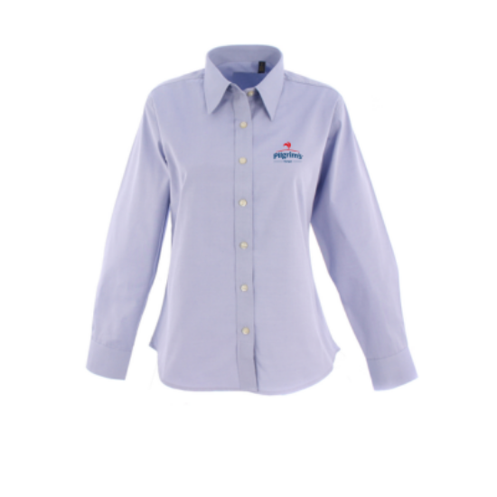 Picture of LADIES PINPOINT OXFORD L/S SHIRT, LIGHT BLUE, C/W P174 LOGO (p176)