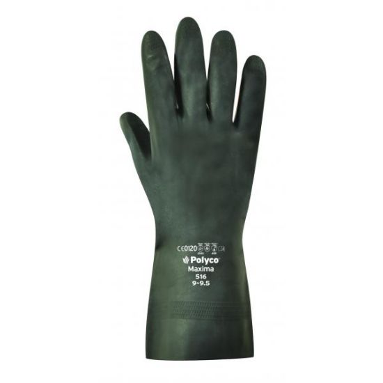 Picture of Polyco Maxima 30cm Heavy Duty Flock Lined Natural Rubber Glove, Black