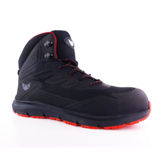 Picture of GRIND VEGAN r[PET] UPPER, SAFETY BOOT, BLACK/RED, S3L SR ESD, ACID/OIL RESISTANT OUTSOLE, TUFFKING 8050B
