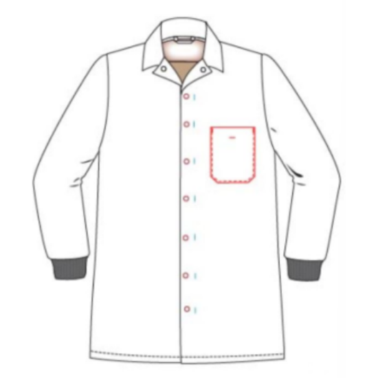 Picture of ALSI MENS DUSTCOAT, SUPER WHITE WITH BLACK ELASTICATED CUFFS, STUDDED POPPERS, VENTED, SHORT FIT, EACH