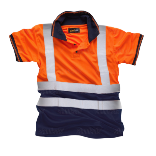 Picture of HI VIS SHORT SLEEVE TWO-TONE POLO, ORANGE/NAVY, EACH,  SIZE: MEDIUM