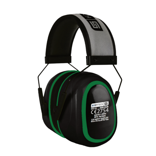 Picture of BODYTECH PREMIUM EAR MUFF, BLACK WITH GREEN TRIM, ADJUSTABLE, EACH, SNR32
