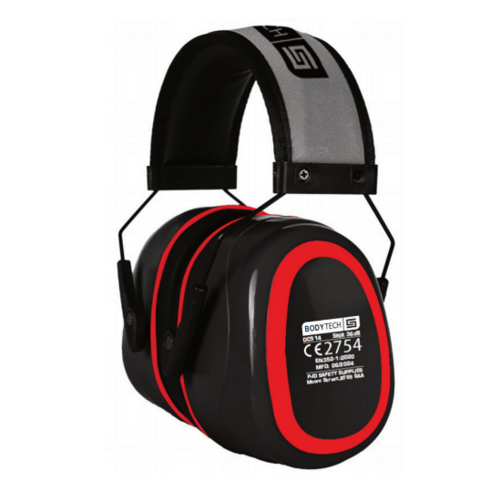 Picture of BODYTECH PREMIUM EAR MUFF, BLACK WITH RED TRIM, ADJUSTABLE, EACH, SNR36