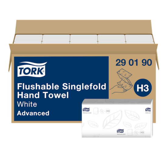 Picture of TORK FLUSHABLE SINGLEFOLD HAND TOWEL ADVANCED, 2PLY, WHITE, CASE