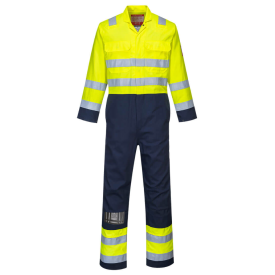 Hivis Bizflame Work Hi-Vis Contrast FR Coverall, Yellow/Navy,