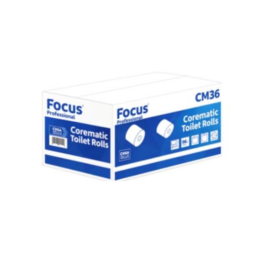 Focus 2 Ply White 96m Corematic Toilet Roll, 36/Case