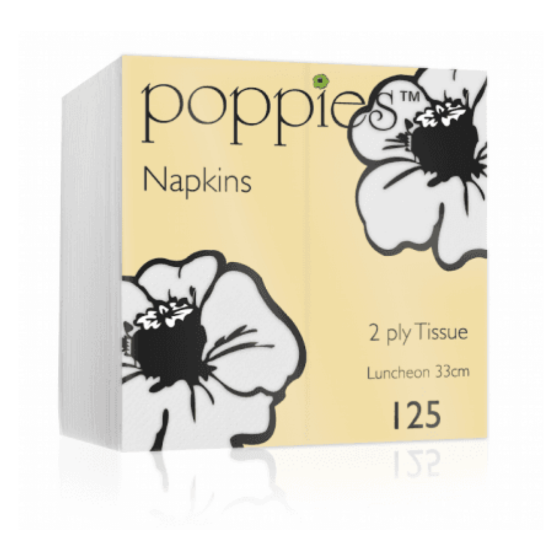 Poppies lunch napkins, 2 Ply, White, 2000/Case