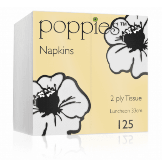 Poppies Lunch Napkins, 2 Ply, White, 2000/Case