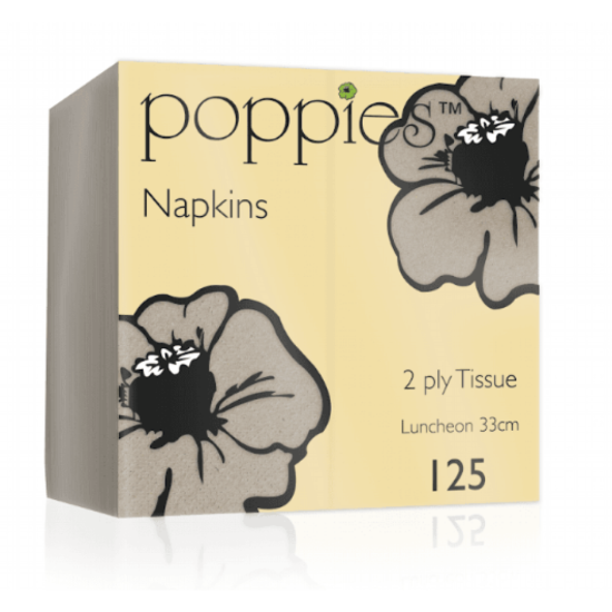 Poppies Kraft Recycled, 8 Fold, 33cm, 2 Ply, Unbleached, 2000/Case