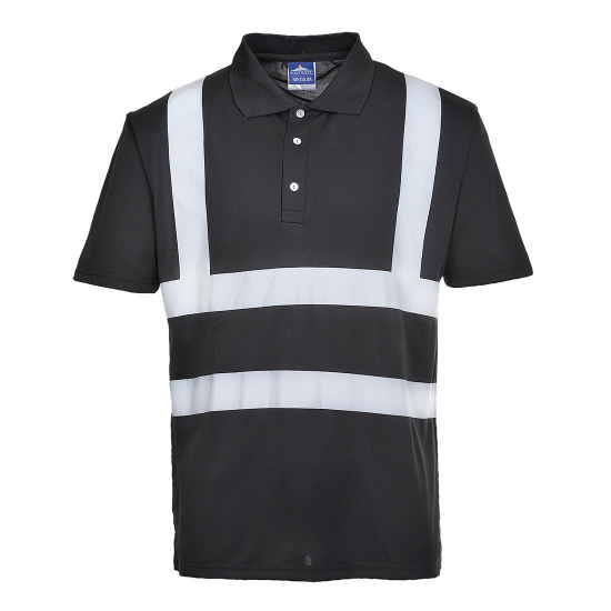 Portwest Iona Polo Shirt Black W/Reflective Tape