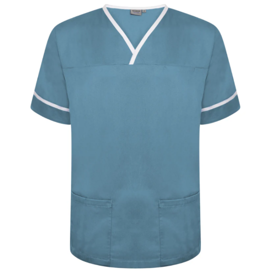 Picture of Contrast Trim Smart Scrub Top, Teal/White Trim