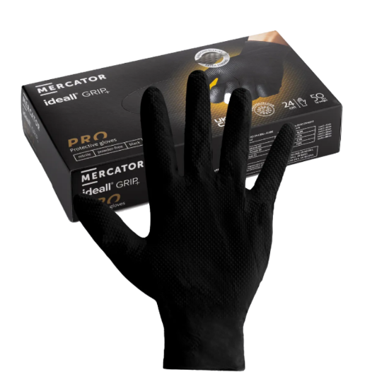 Picture of Black Ideall® Grip Diamond PF Nitrile Gloves 5.2 mil (6gram) , Black, 500 Gloves/Case